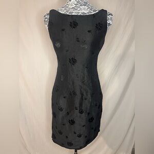 Ann Taylor Black Linen & Silk Floral Midi Dress